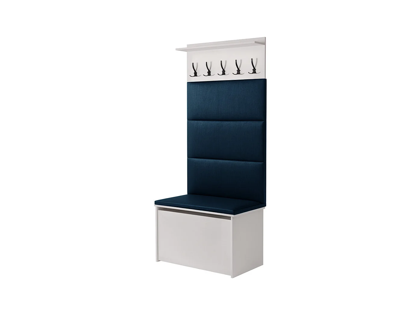 Meuble d'entrée - porte-manteau Cyndi avec coffre et siège - Bleu pétrole