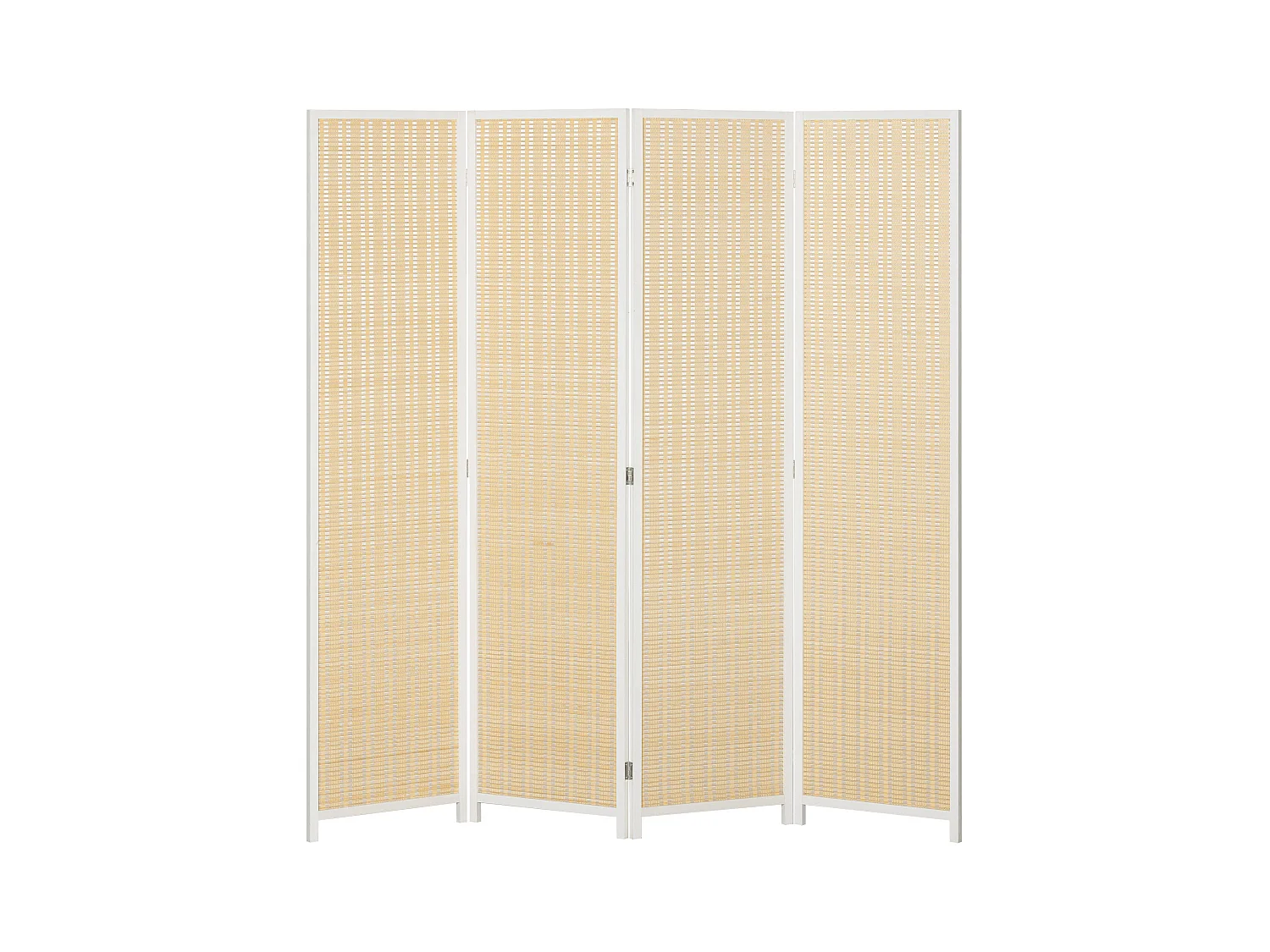 Paravent intérieur séparateur de pièce pliable 4 panneaux dim. 180L x 180H cm bois pin bambou coton blanc