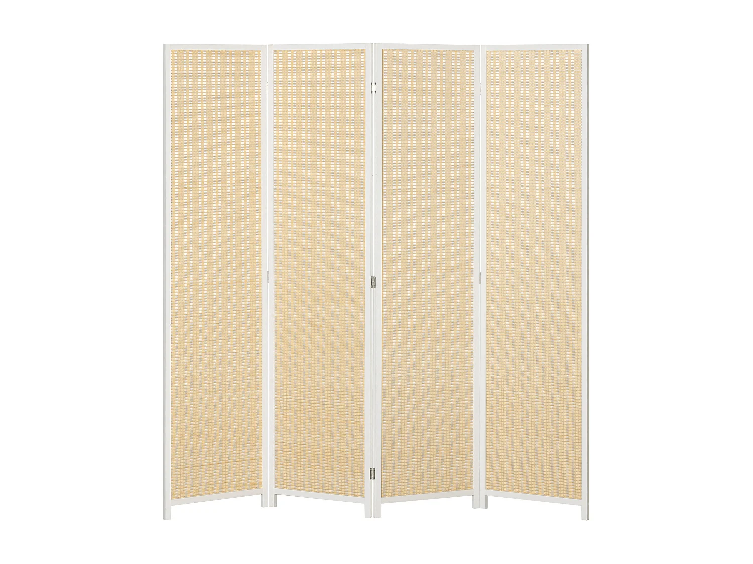 Paravent intérieur séparateur de pièce pliable 4 panneaux dim. 180L x 180H cm bois pin bambou coton blanc