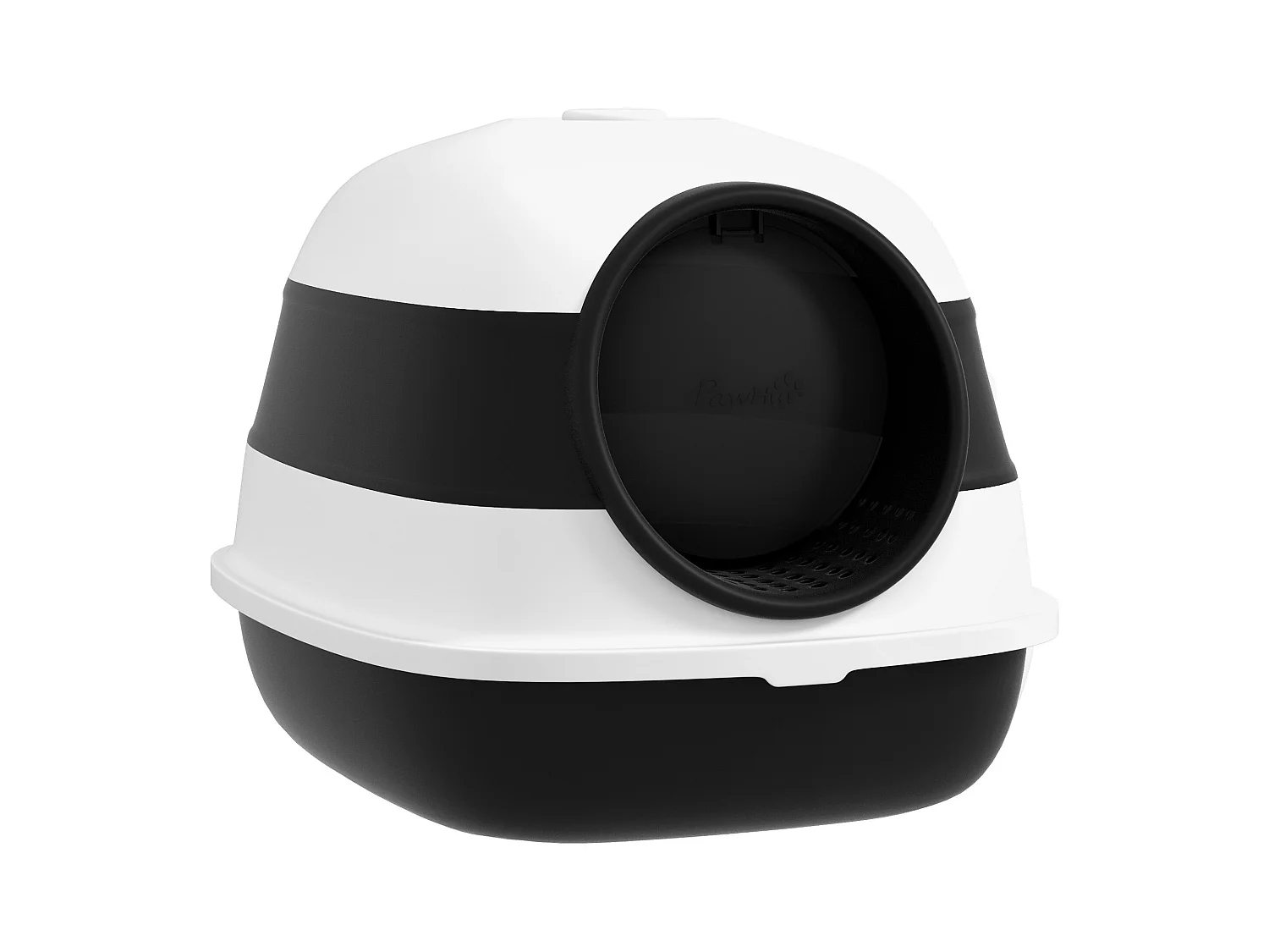 Maison de toilette pliable - bac à litière chat avec porte battante, pelle et filtre inclus - ABS PP blanc noir