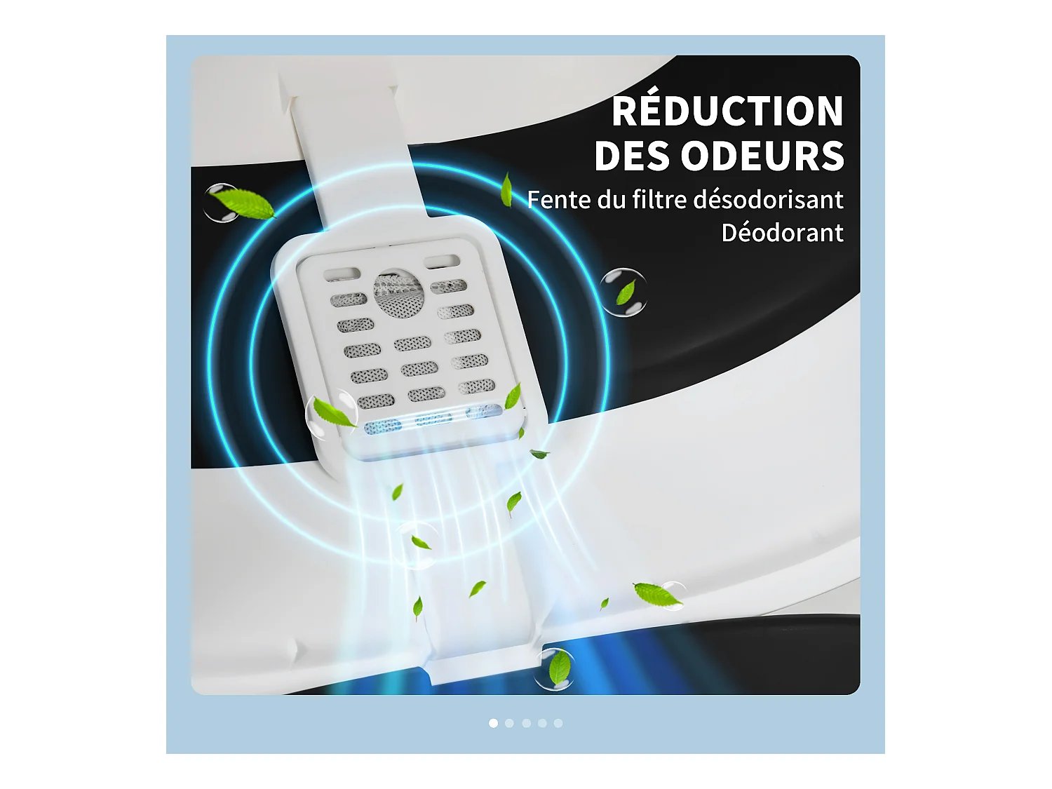 Maison de toilette pliable - bac à litière chat avec porte battante, pelle et filtre inclus - ABS PP blanc noir