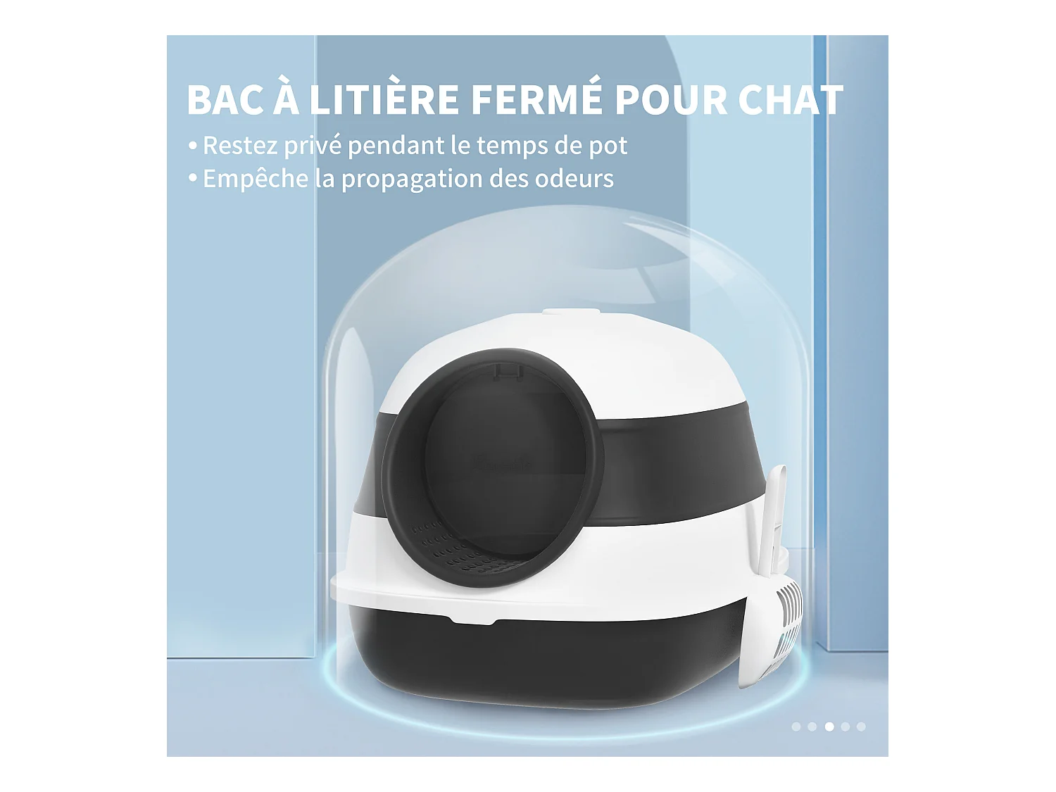 Maison de toilette pliable - bac à litière chat avec porte battante, pelle et filtre inclus - ABS PP blanc noir