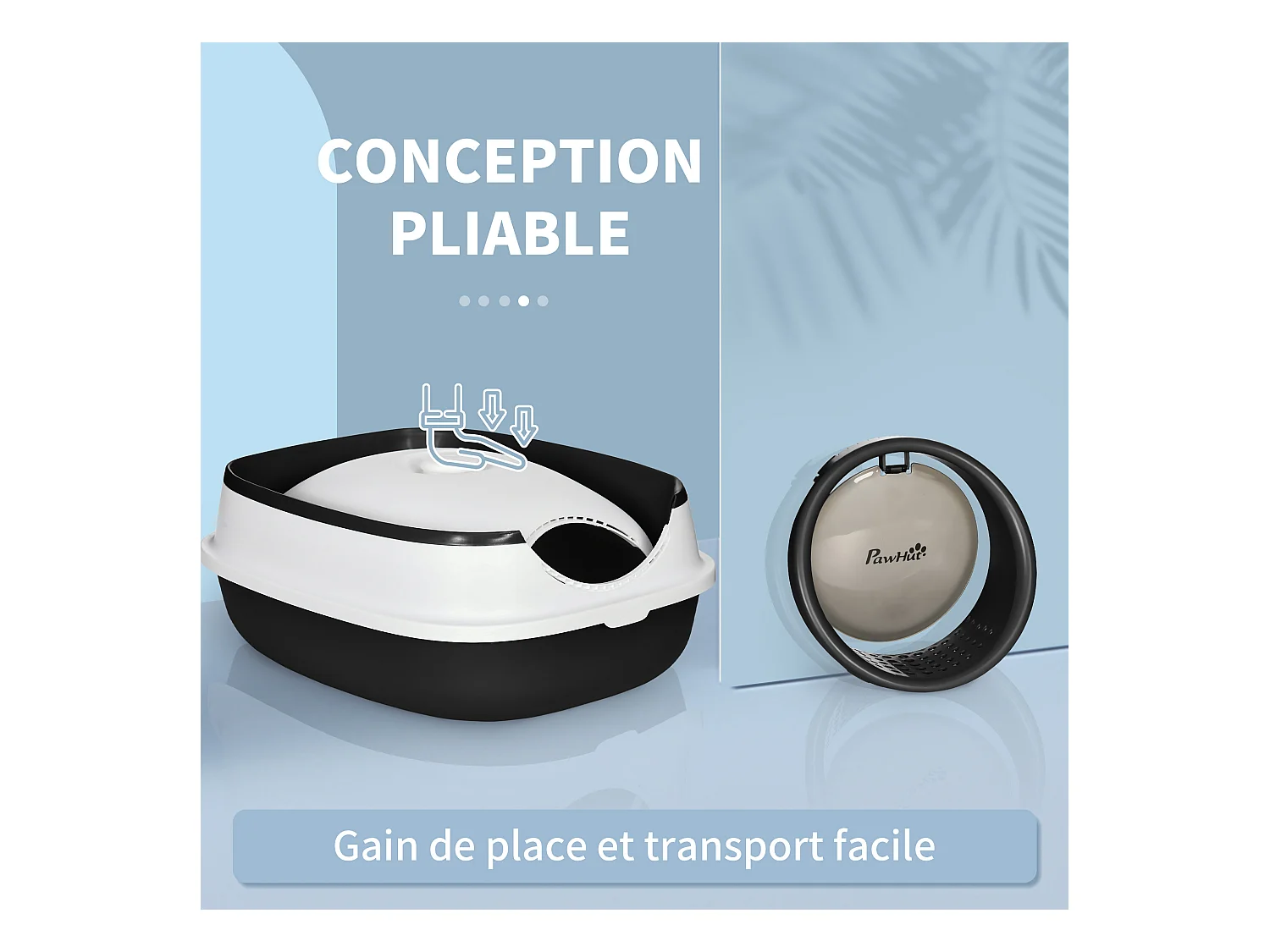 Maison de toilette pliable - bac à litière chat avec porte battante, pelle et filtre inclus - ABS PP blanc noir