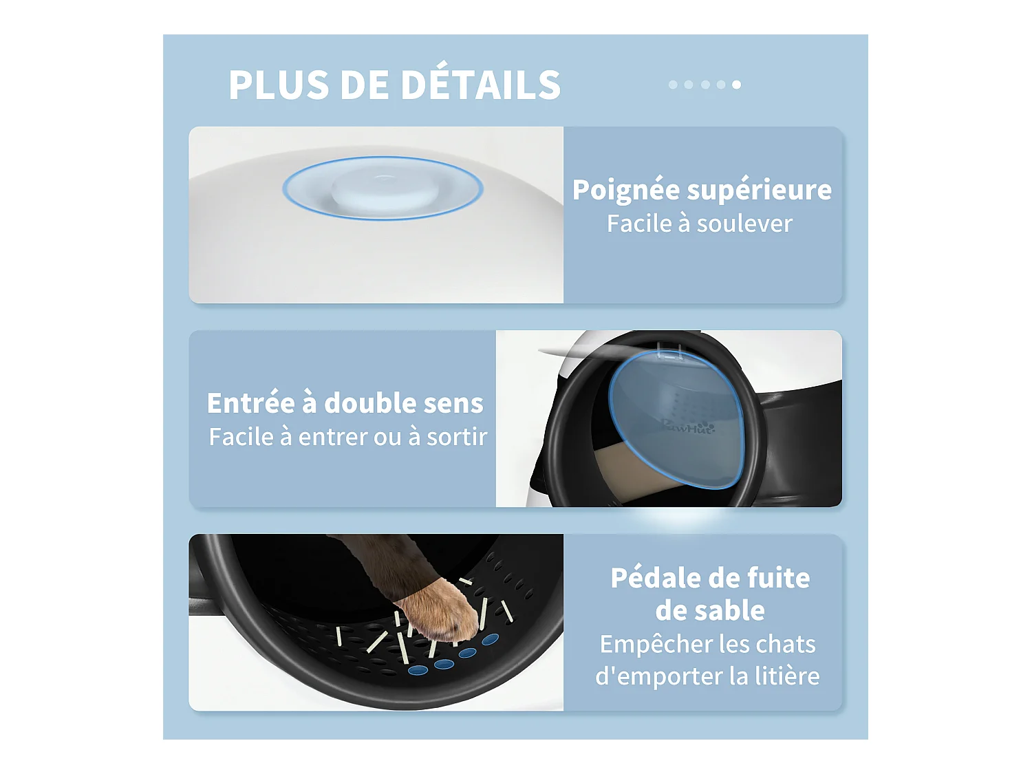 Maison de toilette pliable - bac à litière chat avec porte battante, pelle et filtre inclus - ABS PP blanc noir
