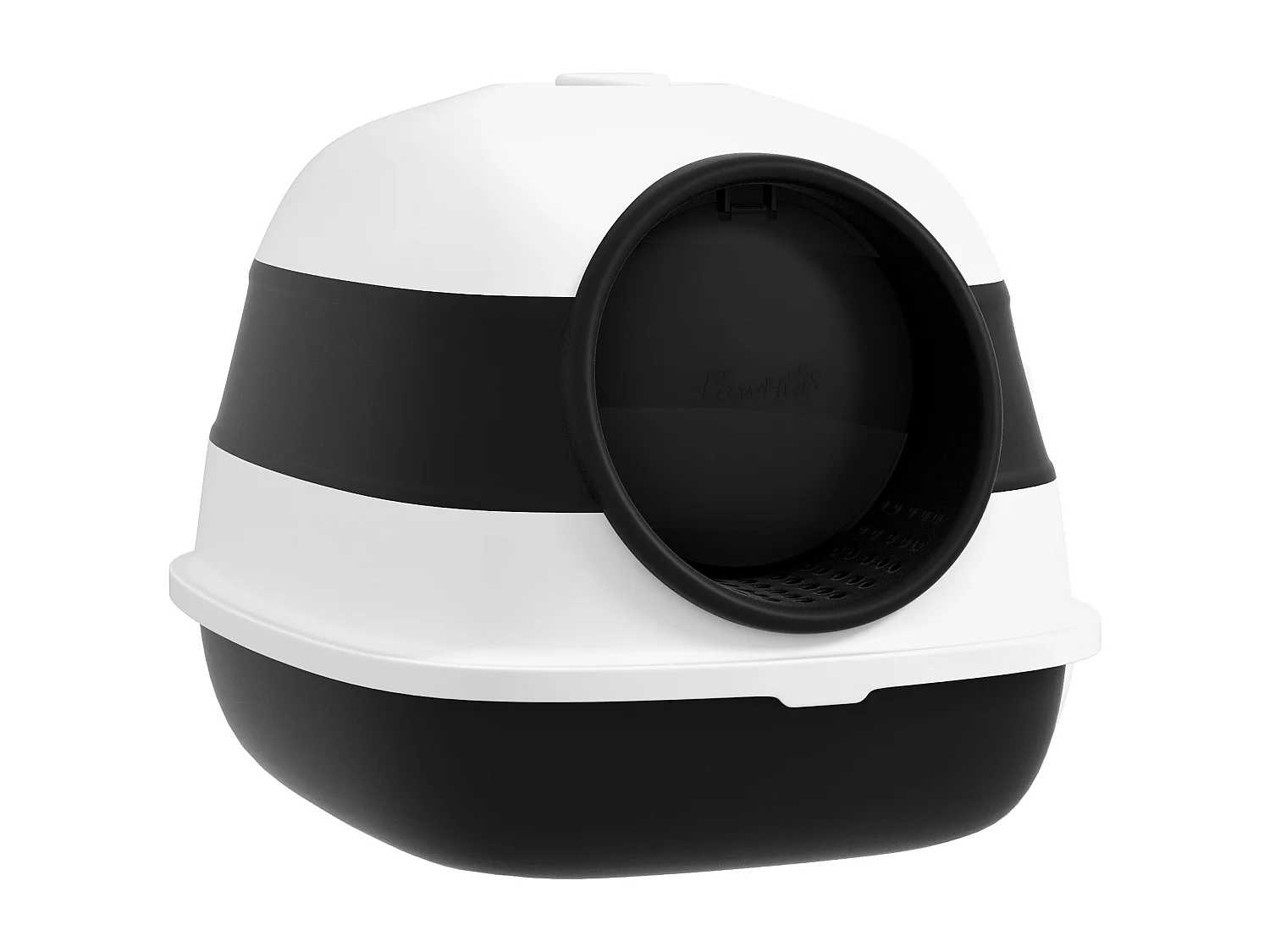 Maison de toilette pliable - bac à litière chat avec porte battante, pelle et filtre inclus - ABS PP blanc noir