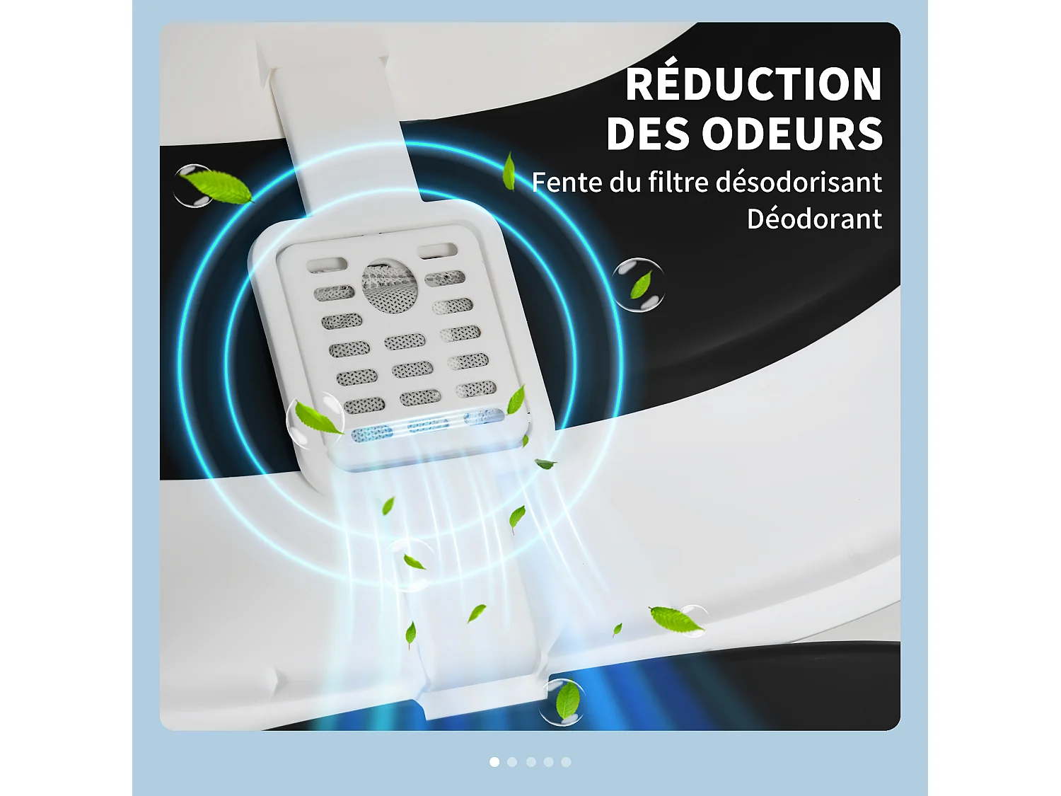 Maison de toilette pliable - bac à litière chat avec porte battante, pelle et filtre inclus - ABS PP blanc noir