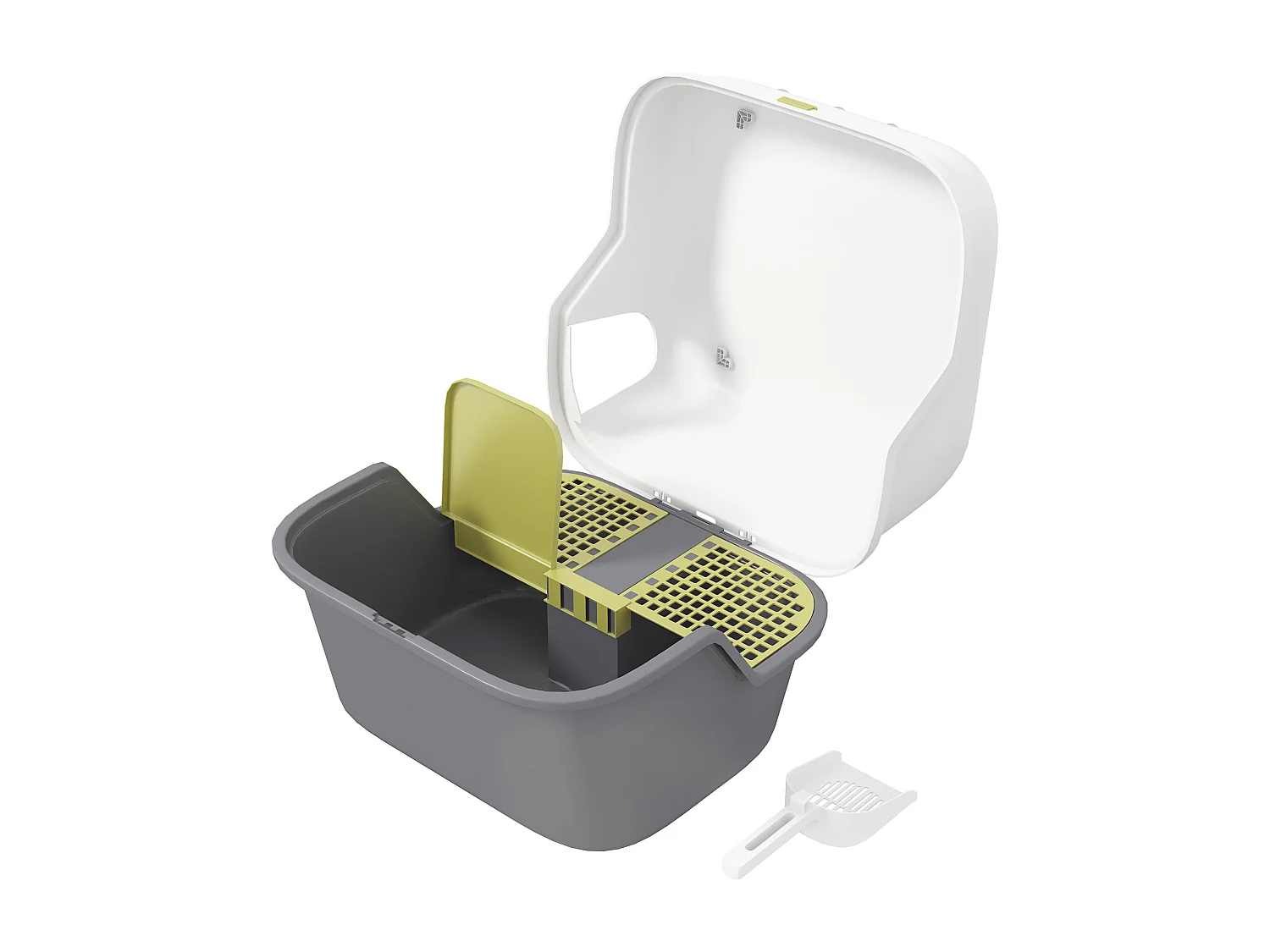 Bac à litière chat semi-fermé - couvercle supérieur verrouillable ouvrable, pelle - 50 x 50 x 39 cm - PP crème