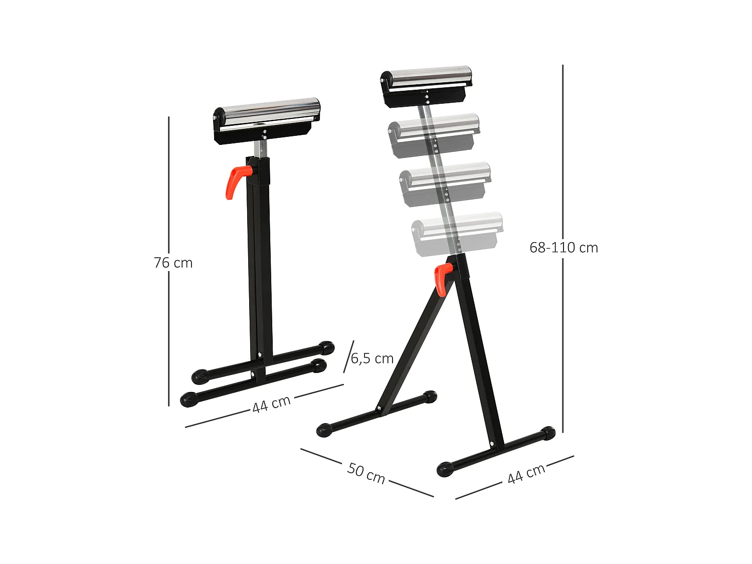 Servante à rouleau pliable - servante d'atelier à rouleau - max 90 Kg - H. 68-110 cm - métal rouge noir