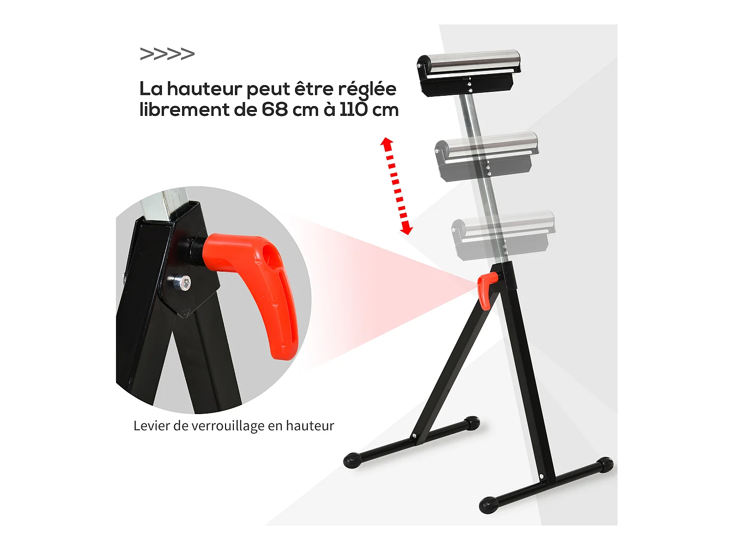 Servante à rouleau pliable - servante d'atelier à rouleau - max 90 Kg - H. 68-110 cm - métal rouge noir