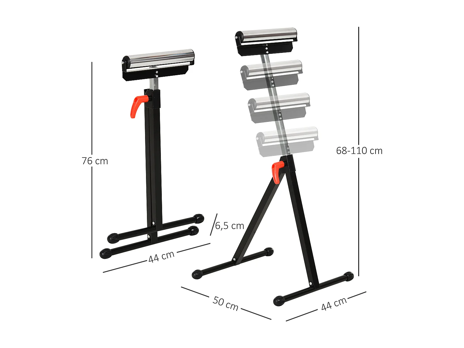 Servante à rouleau pliable - servante d'atelier à rouleau - max 90 Kg - H. 68-110 cm - métal rouge noir