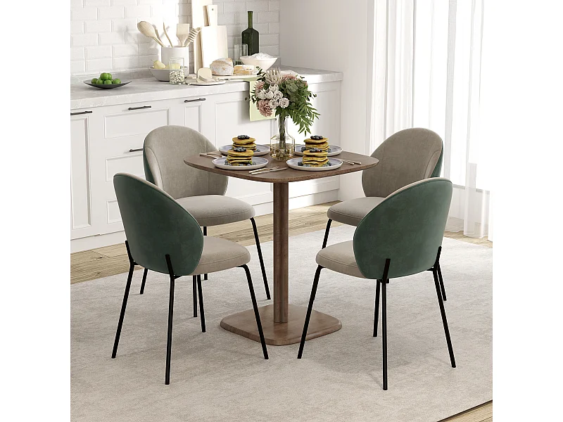 Table à manger design finition biseautée 4 personnes dim. 70 x 70 x 75 cm bois hévéa coloris foncé