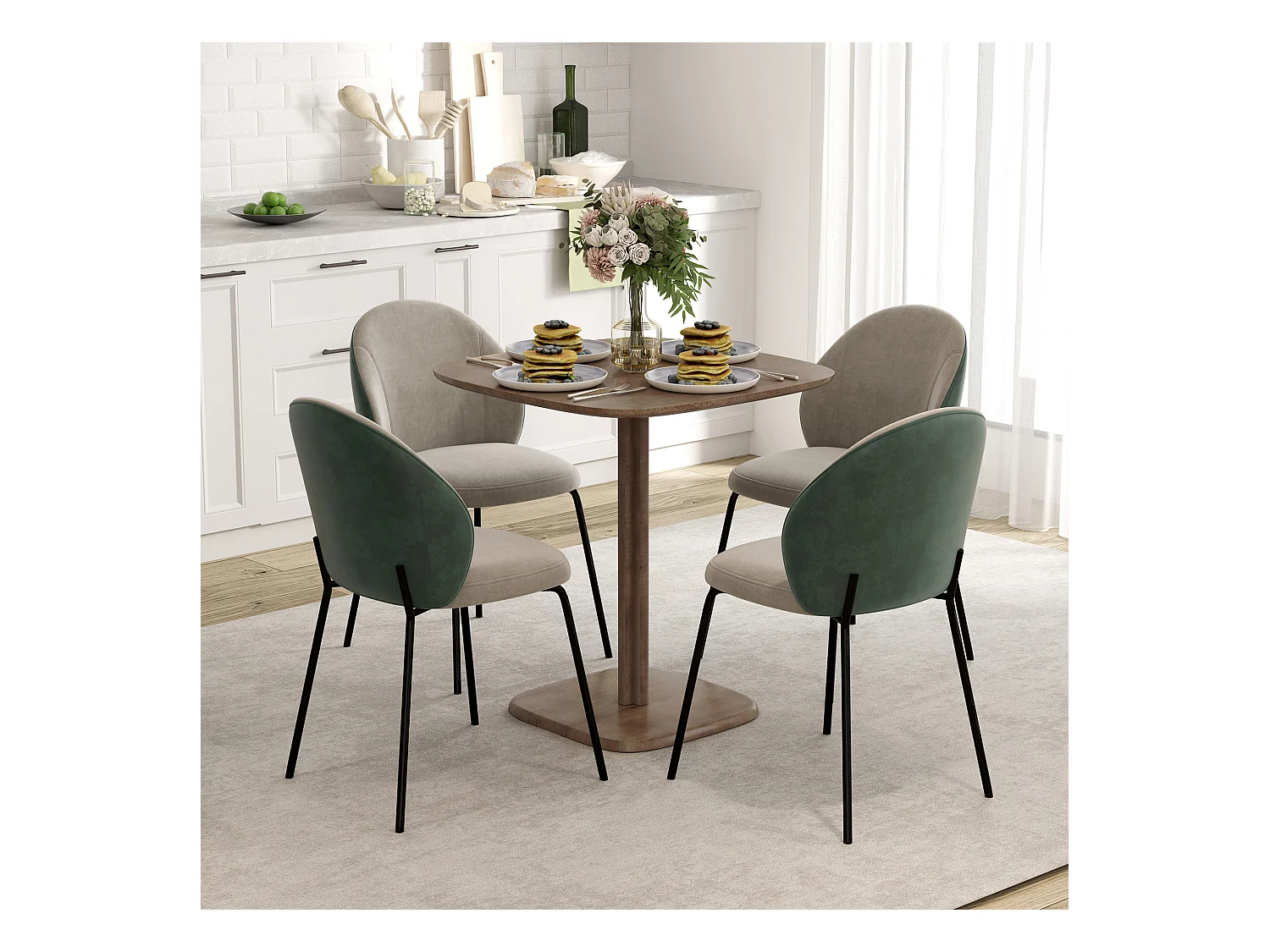 Table à manger design finition biseautée 4 personnes dim. 70 x 70 x 75 cm bois hévéa coloris foncé