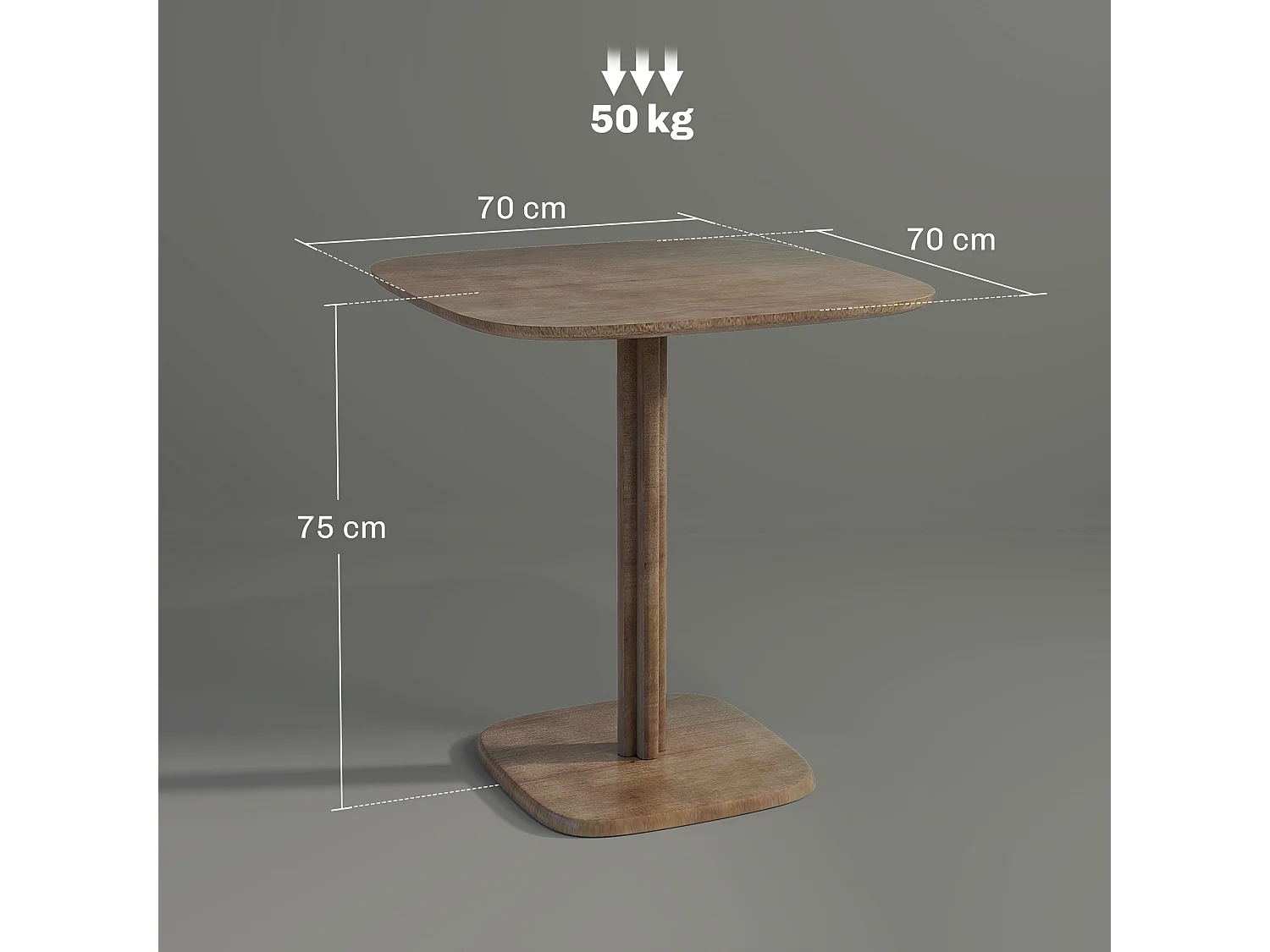 Table à manger design finition biseautée 4 personnes dim. 70 x 70 x 75 cm bois hévéa coloris foncé
