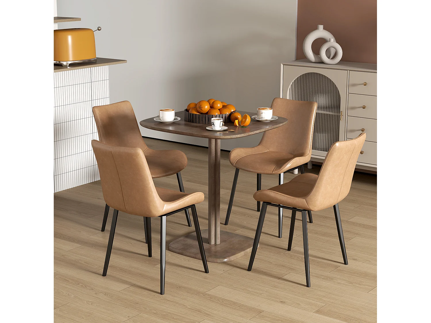 Table à manger design finition biseautée 4 personnes dim. 70 x 70 x 75 cm bois hévéa coloris foncé