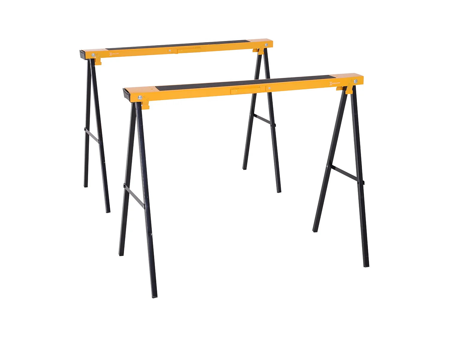 HOMCOM Lot de 2 tréteaux pliables compactes poignée transport dim. 100L x 50l x 76H cm surface antidérapante métal noir jaune