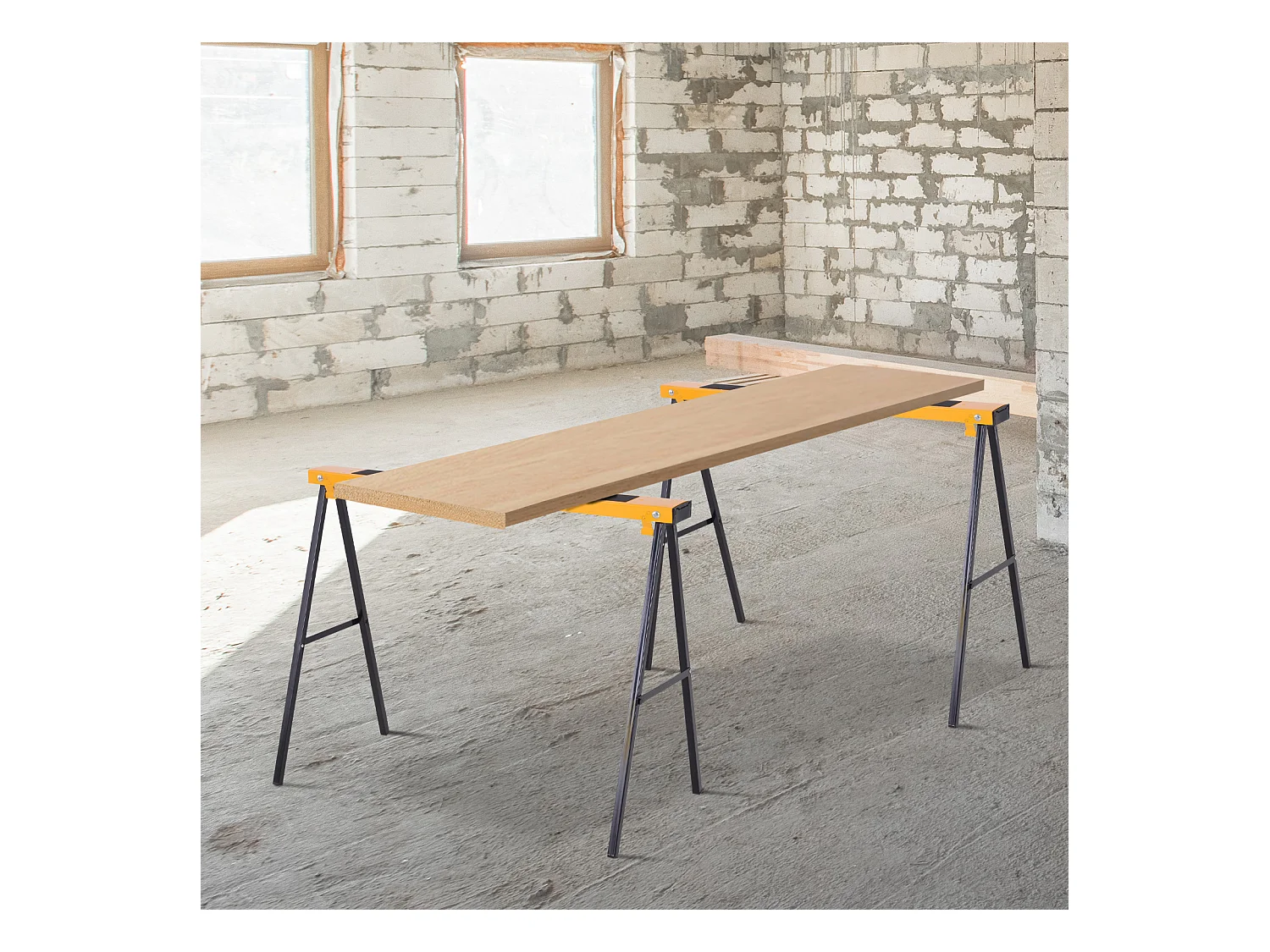 HOMCOM Lot de 2 tréteaux pliables compactes poignée transport dim. 100L x 50l x 76H cm surface antidérapante métal noir jaune