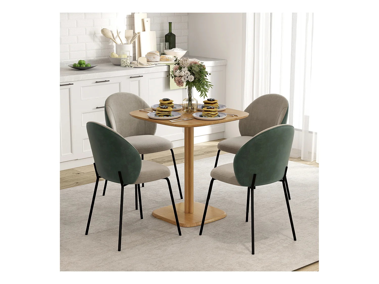 Table à manger design finition biseautée 4 personnes dim. 70 x 70 x 75 cm bois hévéa coloris naturel