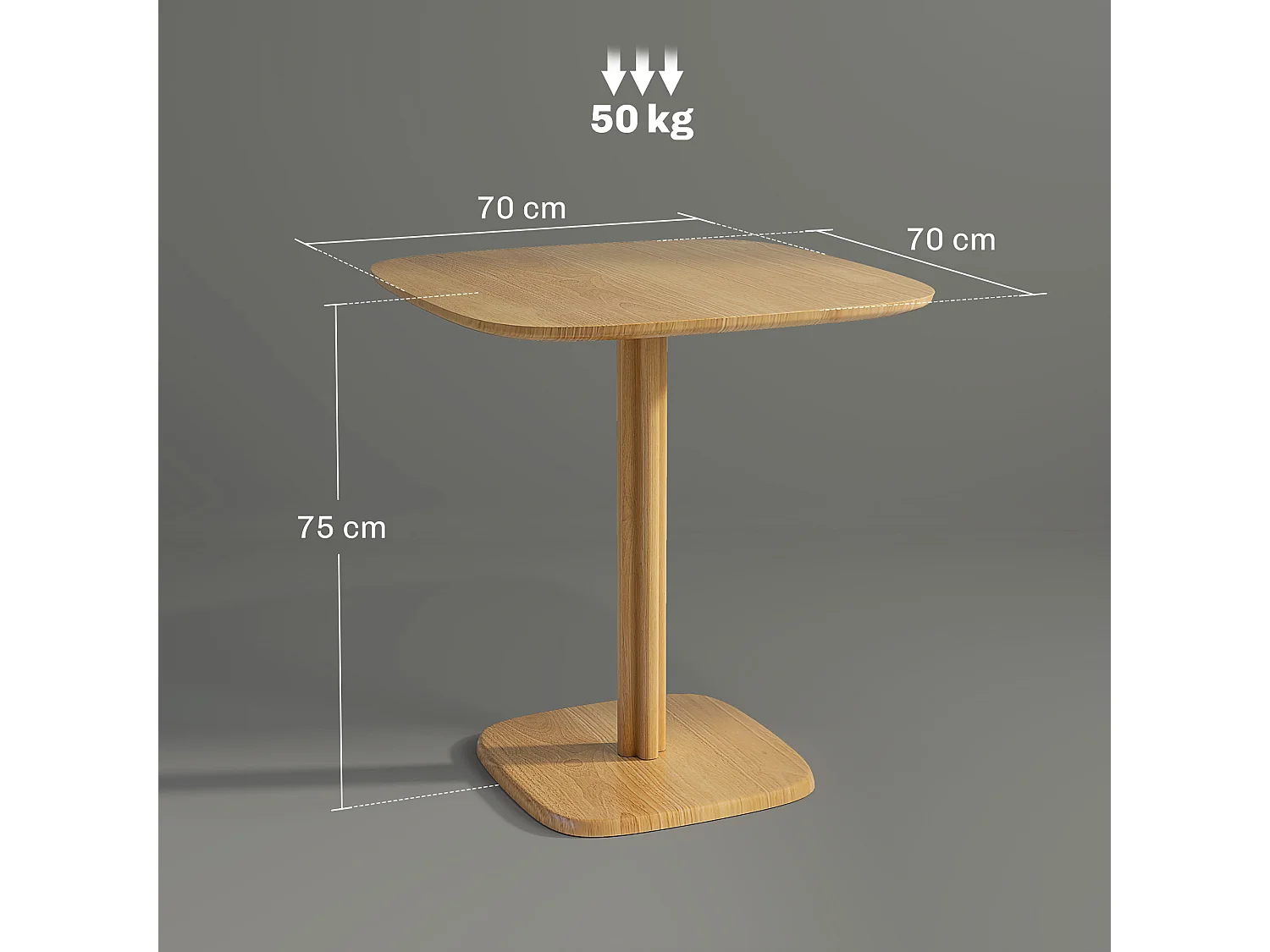 Table à manger design finition biseautée 4 personnes dim. 70 x 70 x 75 cm bois hévéa coloris naturel