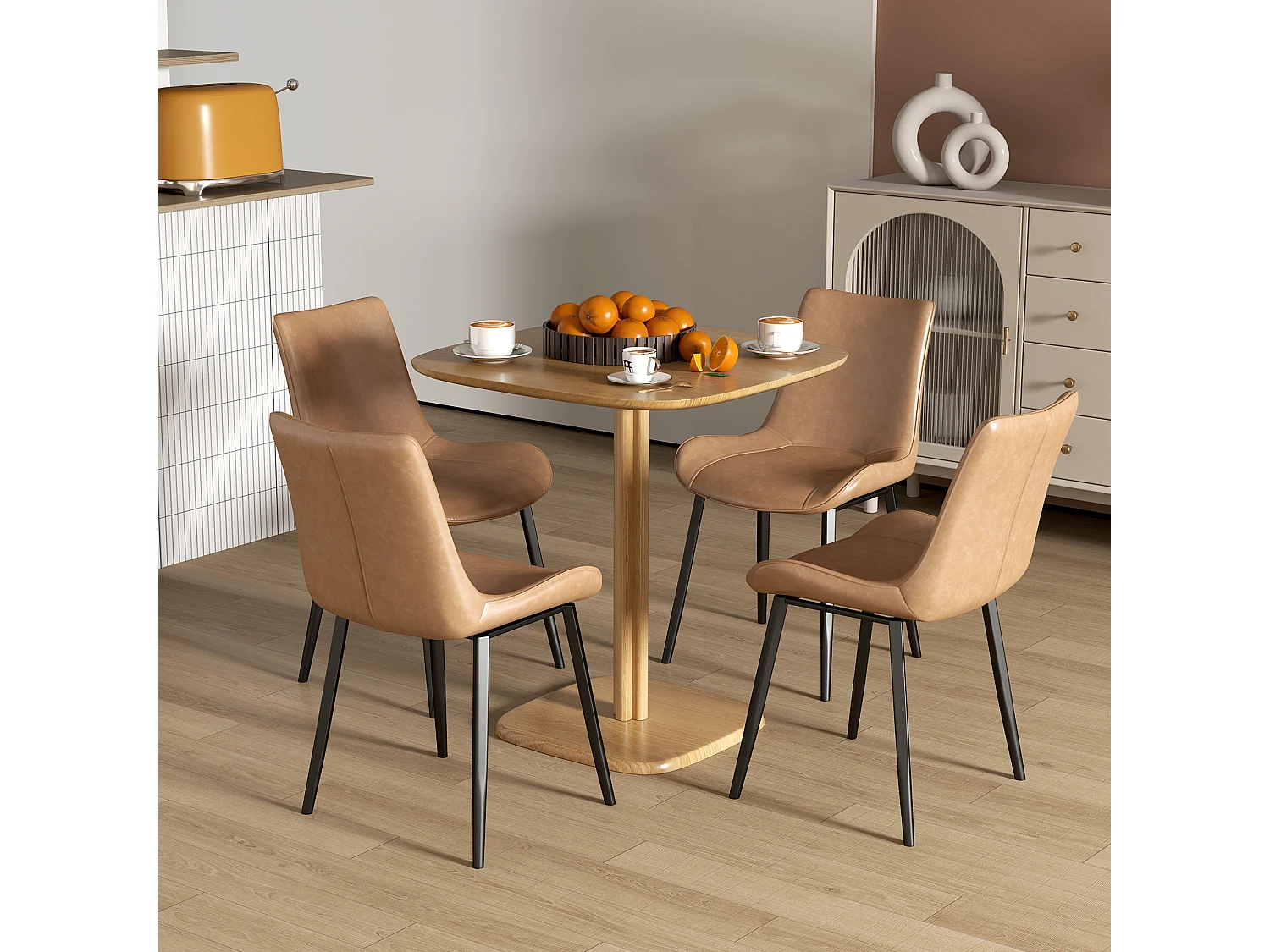 Table à manger design finition biseautée 4 personnes dim. 70 x 70 x 75 cm bois hévéa coloris naturel