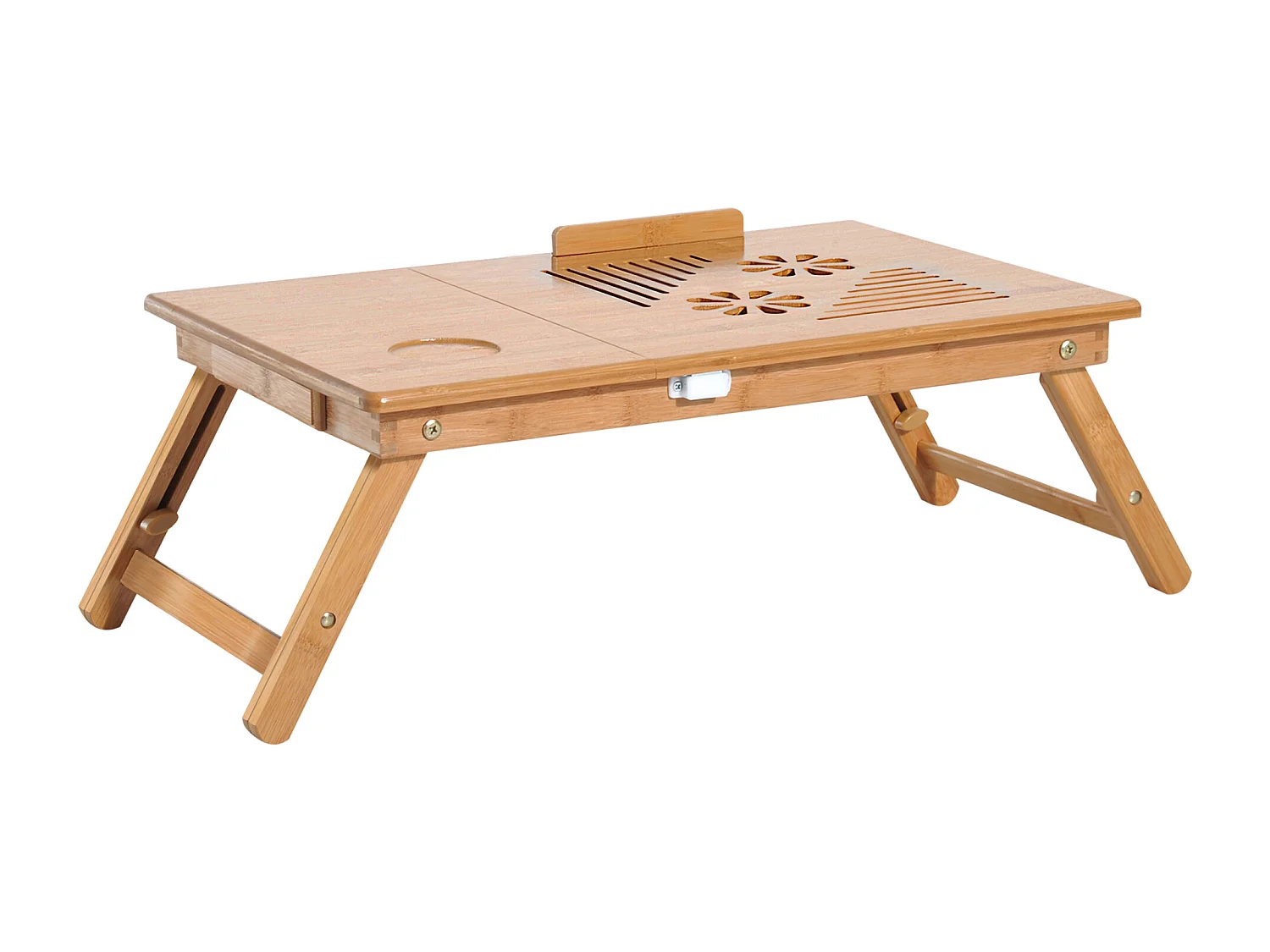 Table de lit pour ordinateur pliable réglable tiroir évents cale porte-gobelet bambou verni