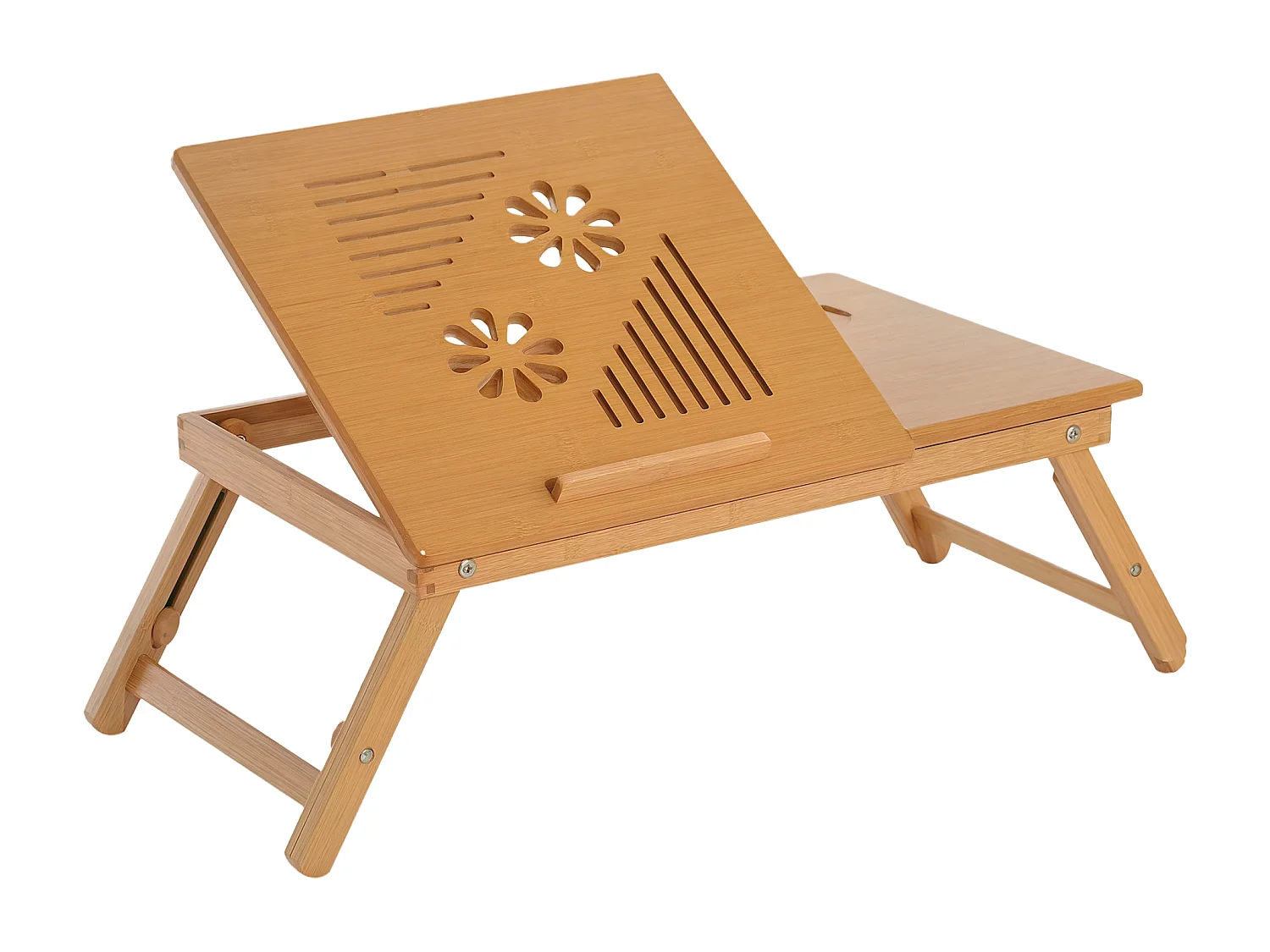 Table de lit pour ordinateur pliable réglable tiroir évents cale porte-gobelet bambou verni