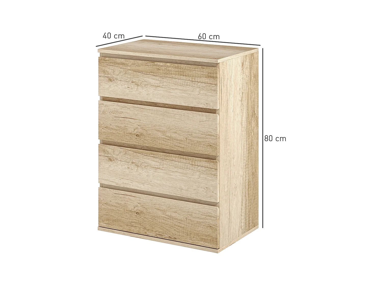 Commode 4 tiroirs dim. 60L x 40l x 80H cm effet bois