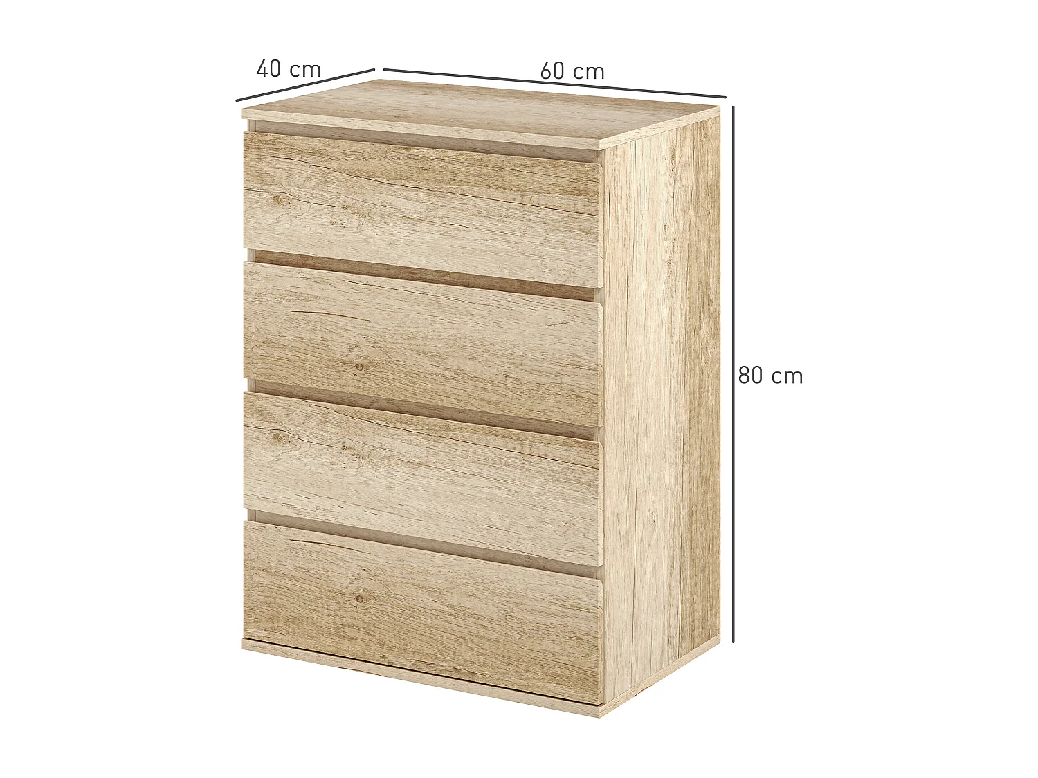 Commode 4 tiroirs dim. 60L x 40l x 80H cm effet bois