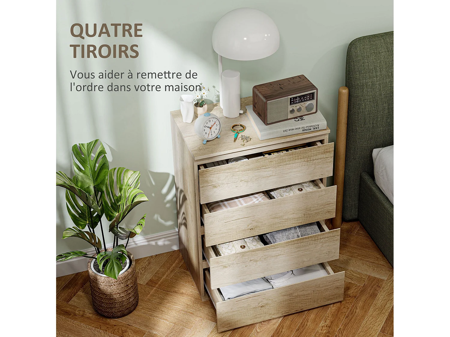 Commode 4 tiroirs dim. 60L x 40l x 80H cm effet bois