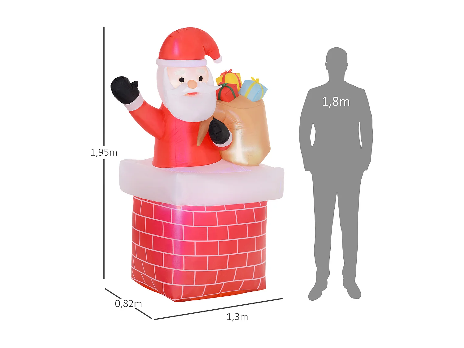 Décoration Noël gonflable H.195cm - Père Noël gonflable extérieur intérieur LED IP44