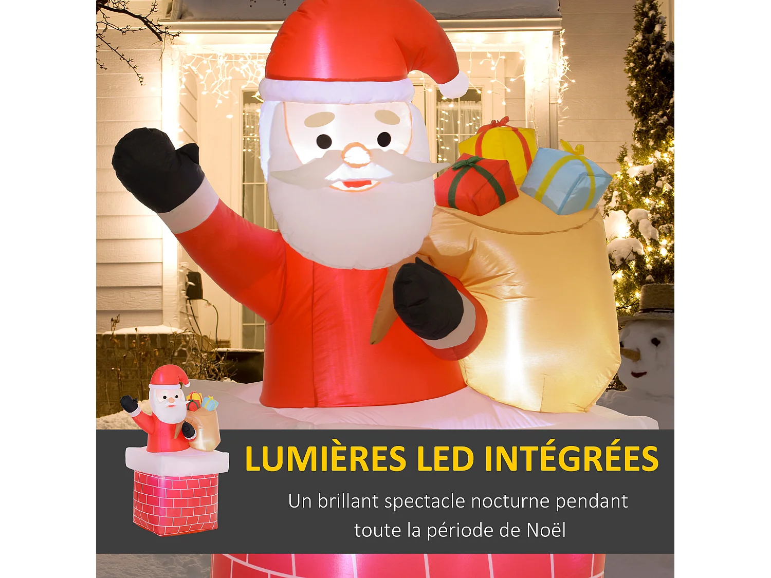 Décoration Noël gonflable H.195cm - Père Noël gonflable extérieur intérieur LED IP44