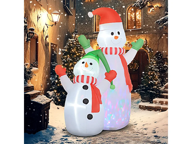 Décoration Noël gonflable dim. 190L x 110l x 240H cm - Bonhomme de neige gonflable de Noël extérieur intérieur LED rotatives colorées