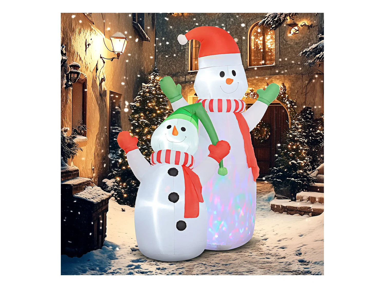 Décoration Noël gonflable dim. 190L x 110l x 240H cm - Bonhomme de neige gonflable de Noël extérieur intérieur LED rotatives colorées