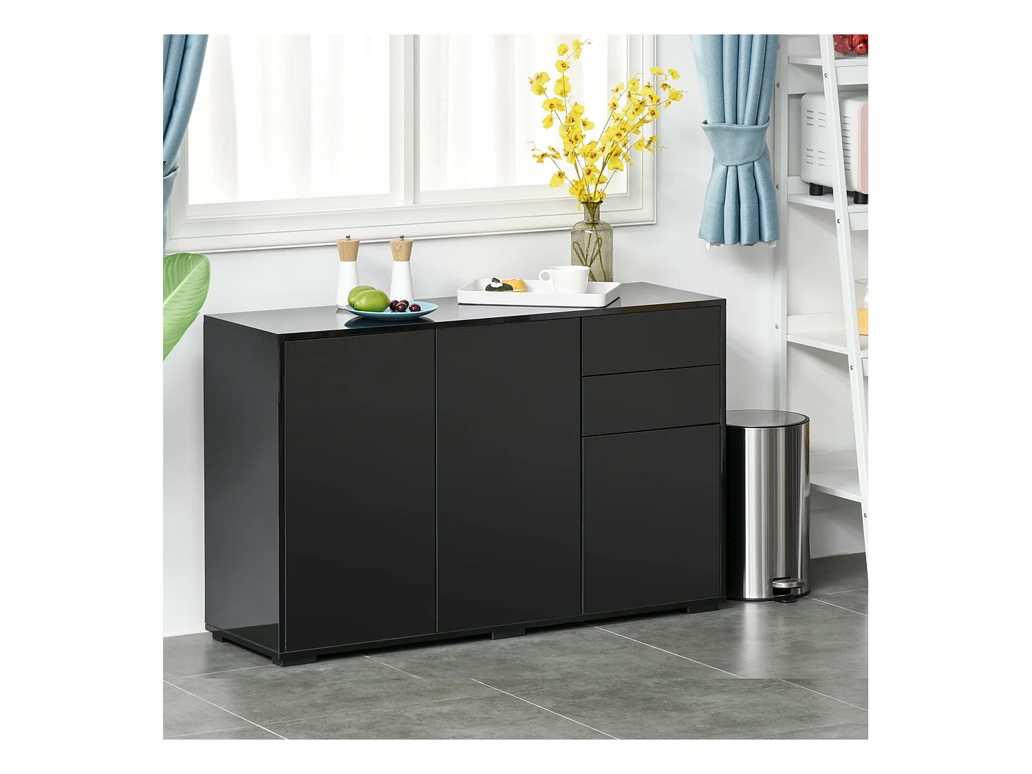 Commode buffet de rangement 2 tiroirs coulissants 3 portes étagère réglable panneaux de particules 117 x 36 x 74 cm noir
