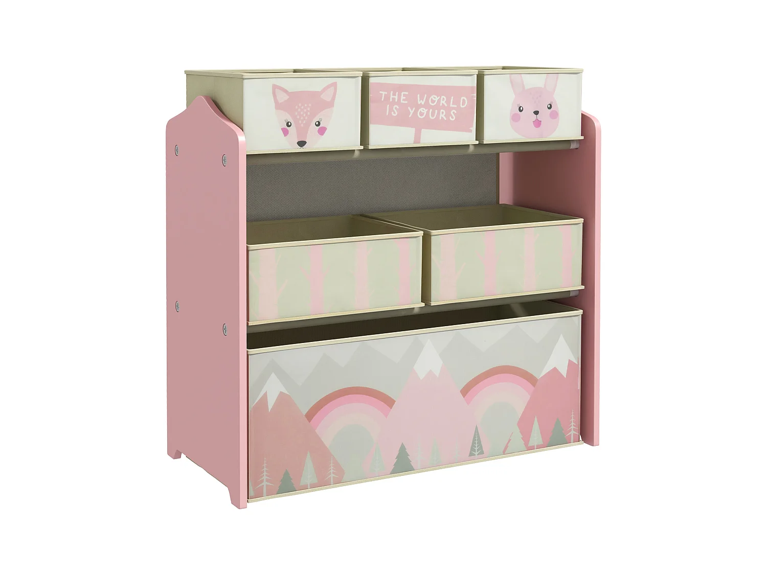 Étagère de rangement enfant design mountain adventure - 6 tiroirs - MDF tissu non tissé - rose