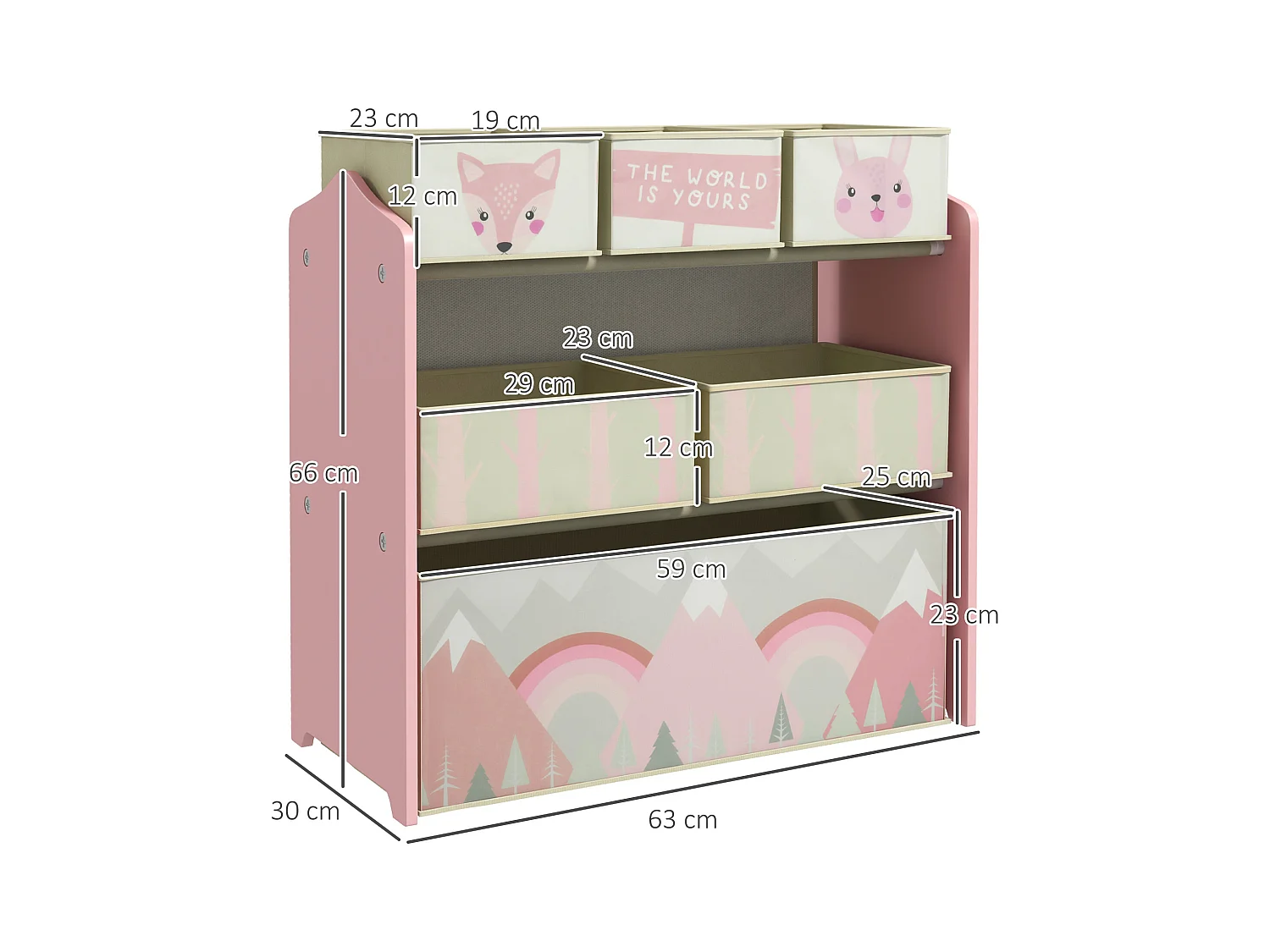 Étagère de rangement enfant design mountain adventure - 6 tiroirs - MDF tissu non tissé - rose