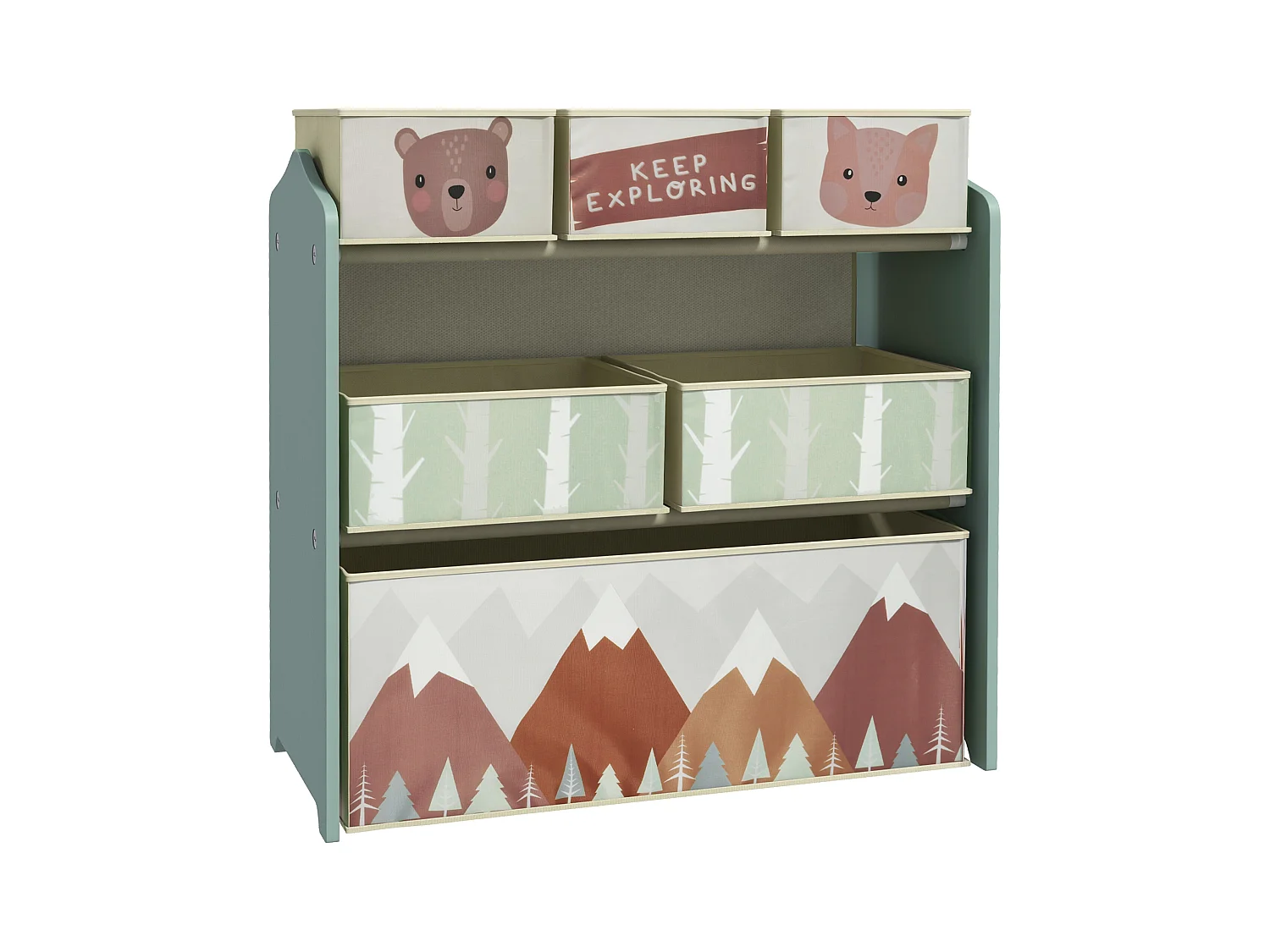 Étagère de rangement enfant design mountain adventure - 6 tiroirs - MDF tissu non tissé - vert