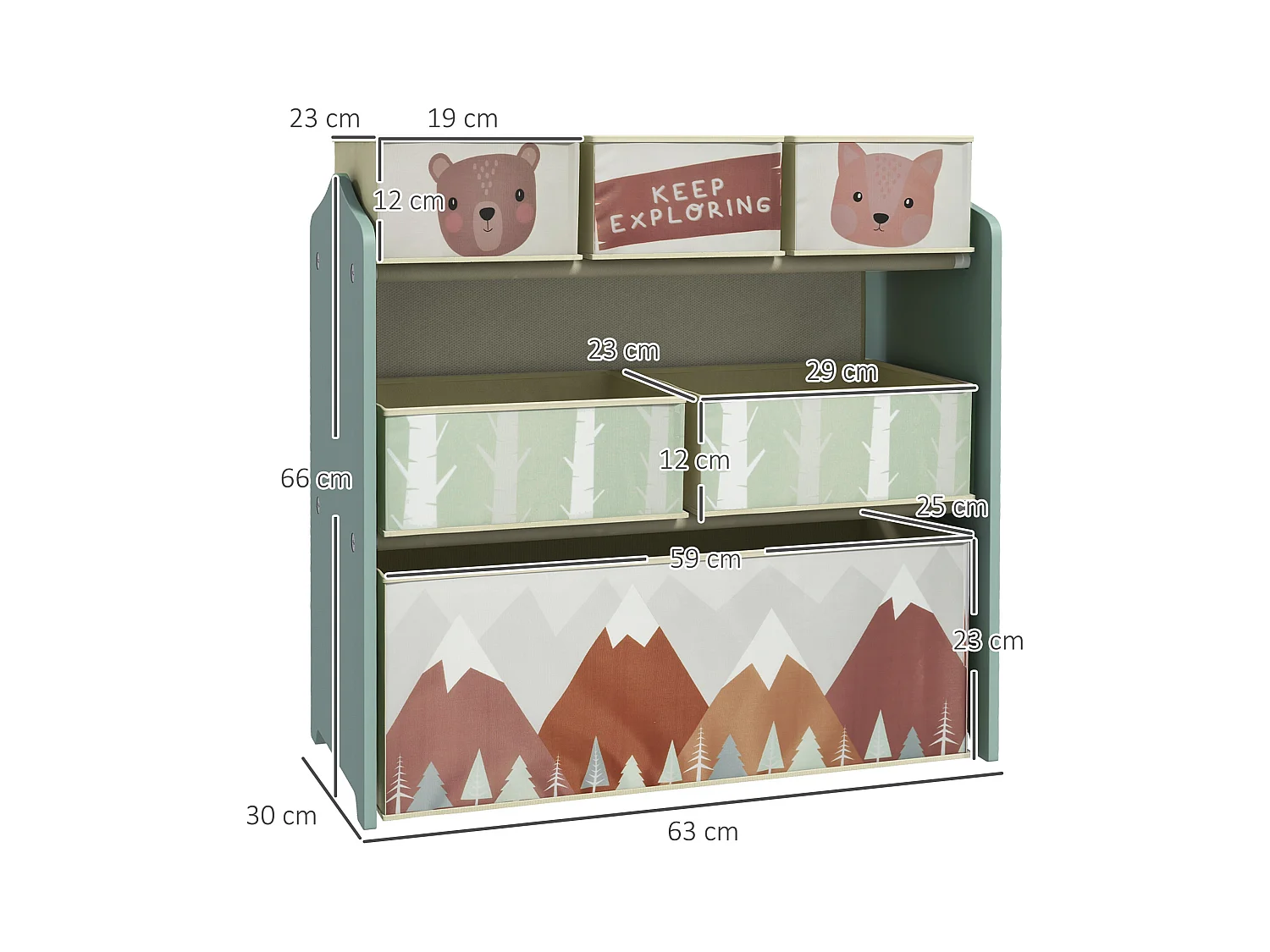 Étagère de rangement enfant design mountain adventure - 6 tiroirs - MDF tissu non tissé - vert