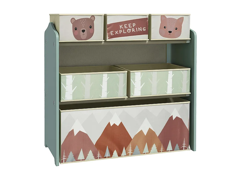 Étagère de rangement enfant design mountain adventure - 6 tiroirs - MDF tissu non tissé - vert