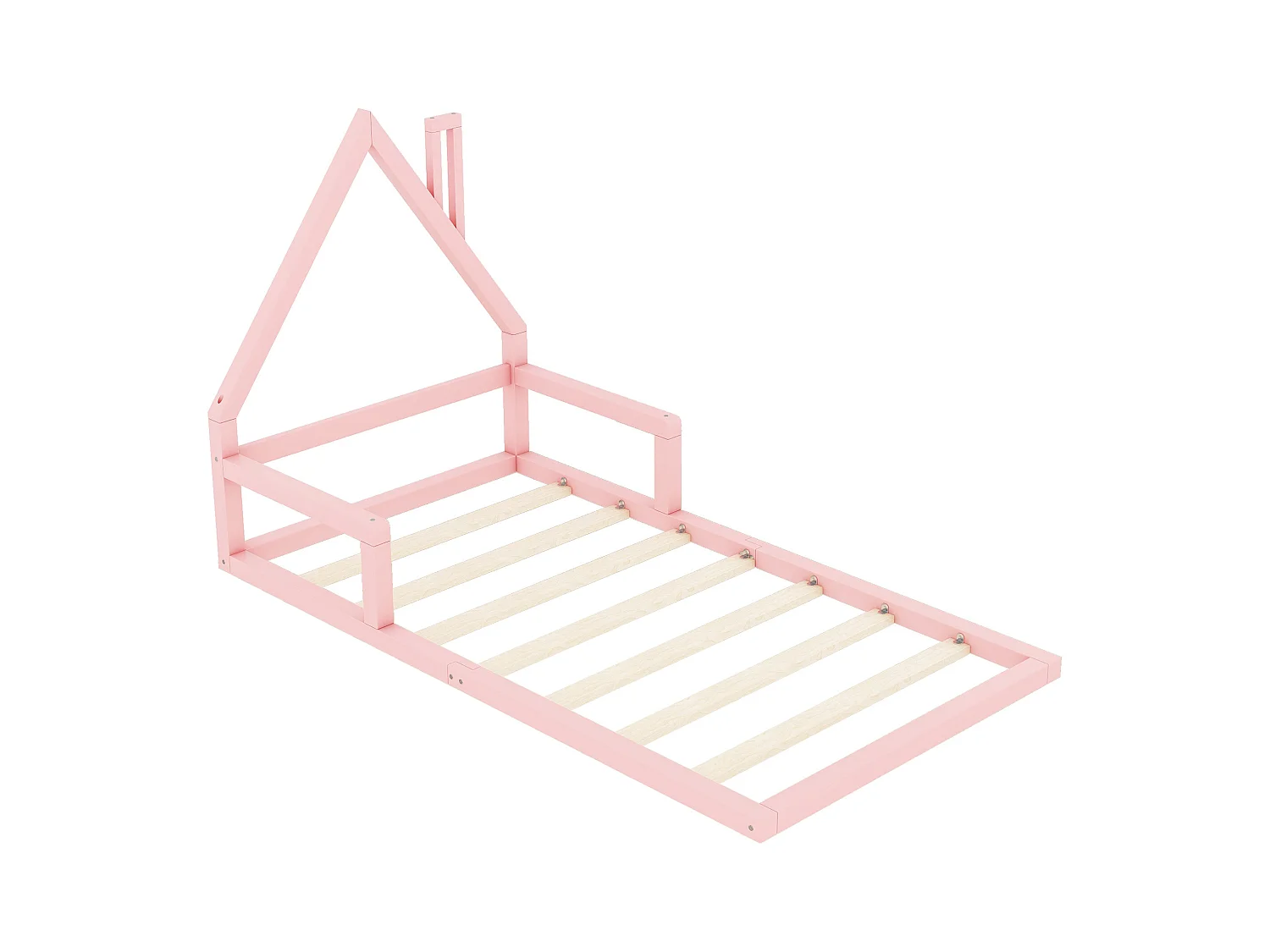 Kinderbett 90x200 cm mit Lattenrost, Hausform, rosa - ohne Matratze