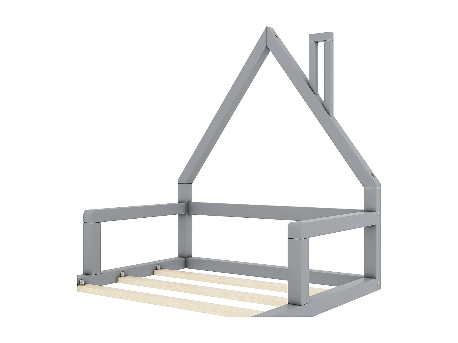 Kinderbett 90x200 cm mit Lattenrost, Hausform, grau - ohne Matratze