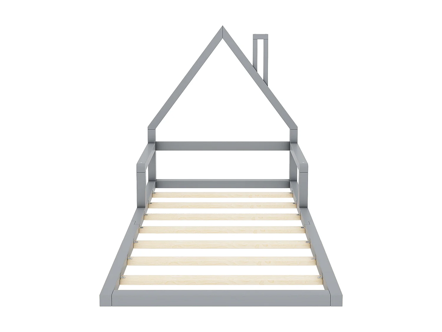 Lit enfant 90x200 cm avec sommier à lattes, forme maison, gris - sans matelas
