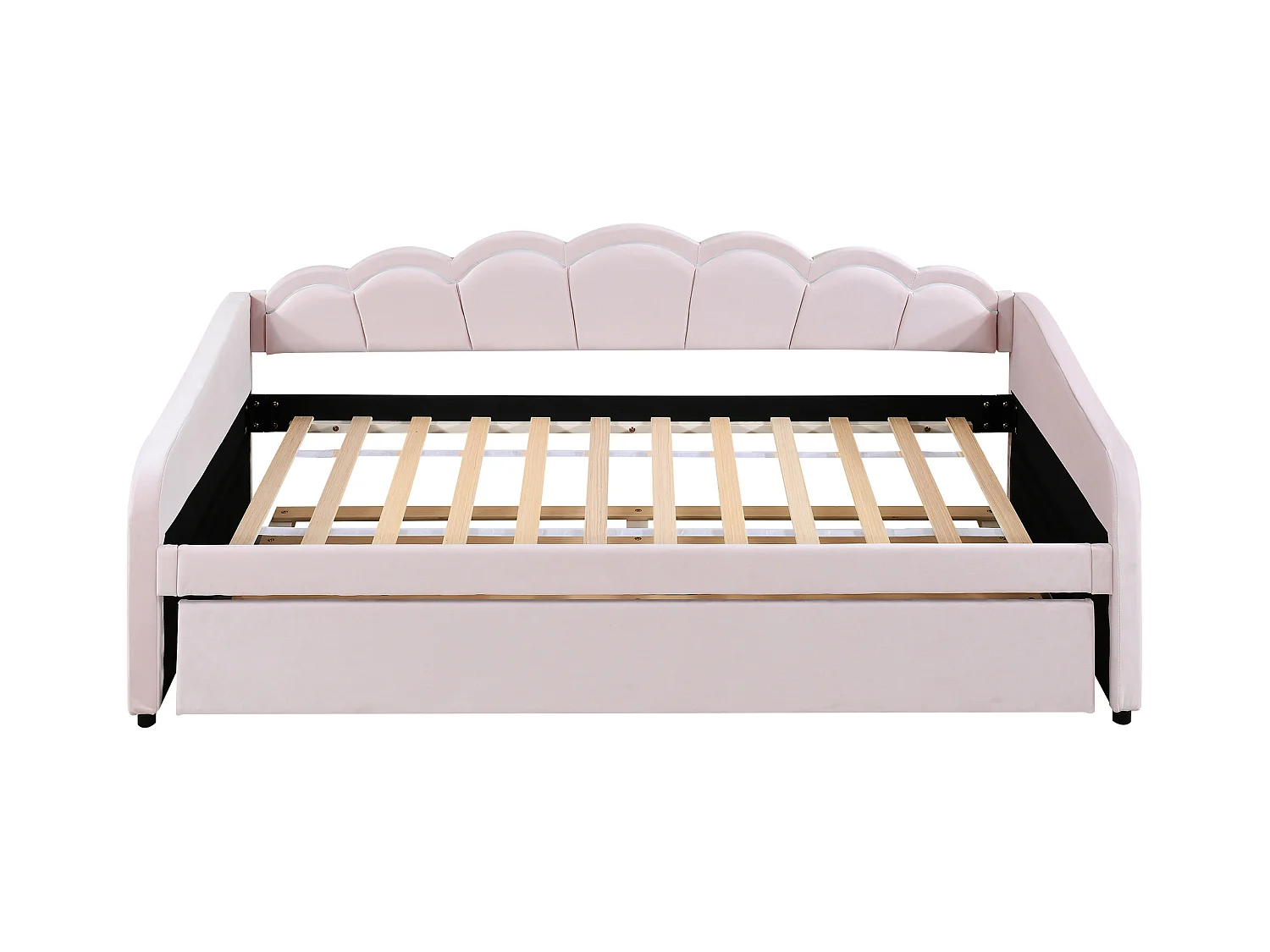 Lit banquette 90x200 cm avec lit gigogne et éclairage LED, velours rose - sans matelas