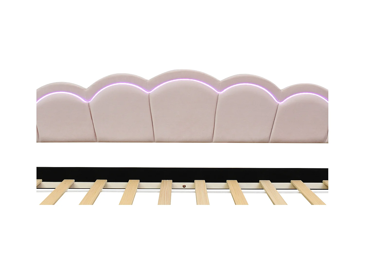 Lit banquette 90x200 cm avec lit gigogne et éclairage LED, velours rose - sans matelas
