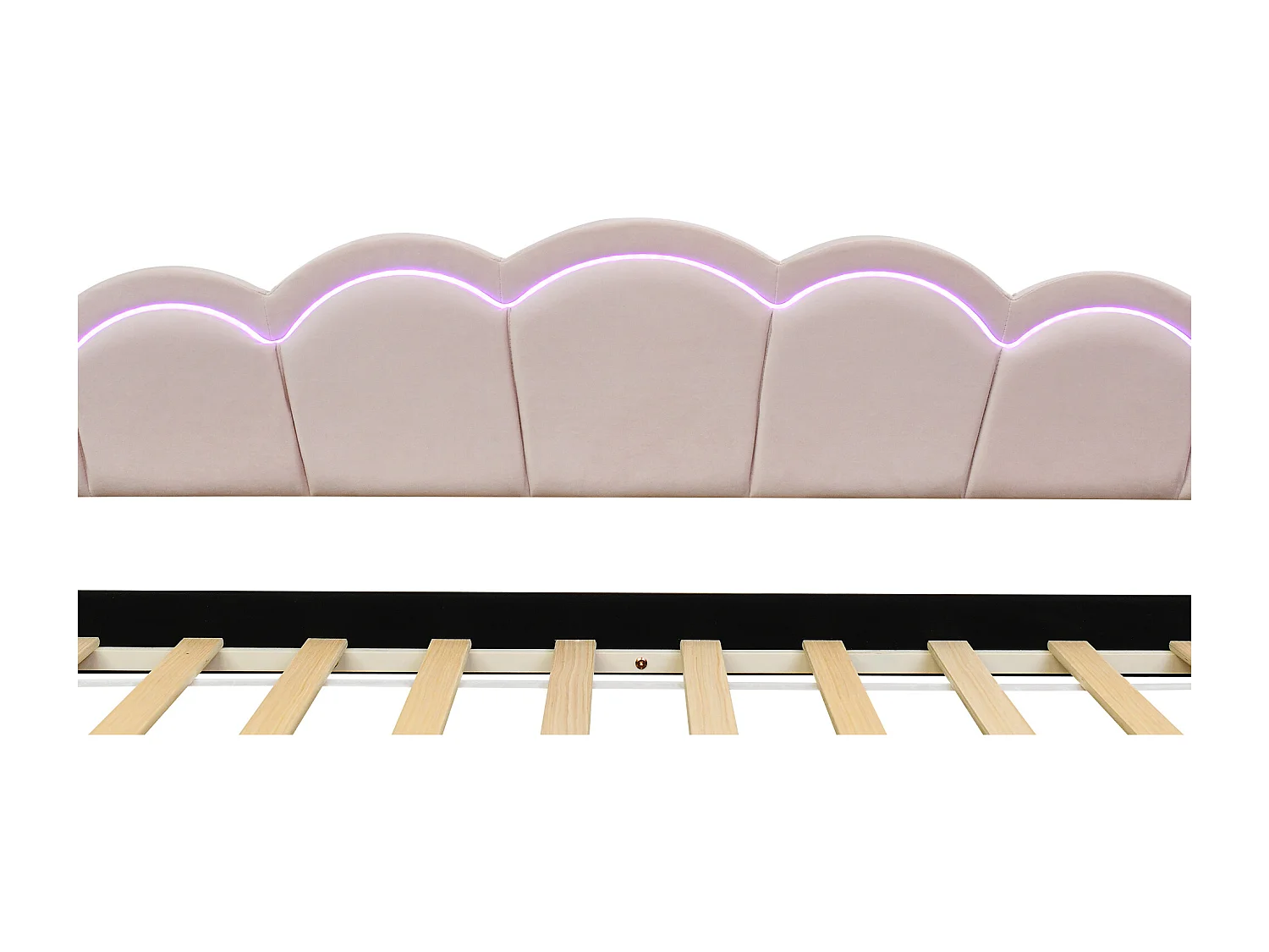 Lit banquette 90x200 cm avec lit gigogne et éclairage LED, velours rose - sans matelas