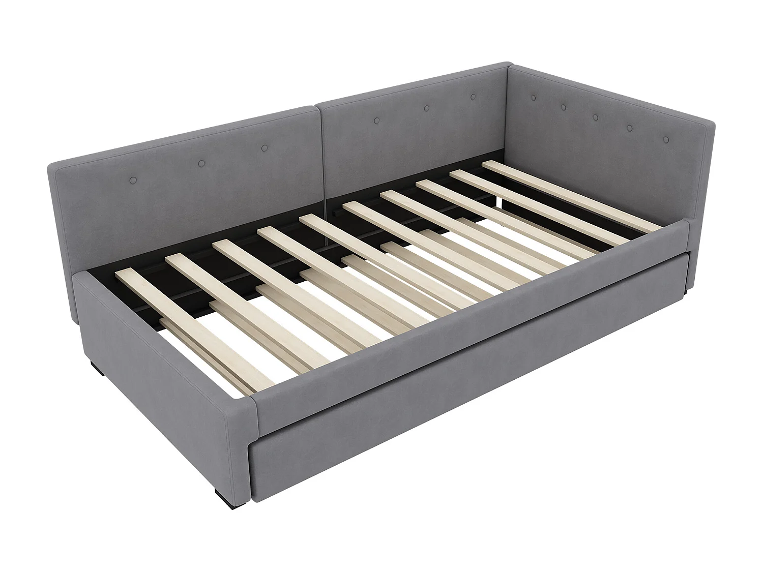 Lit banquette 90x200 cm avec lit gigogne et sommier à lattes, velours gris - sans matelas
