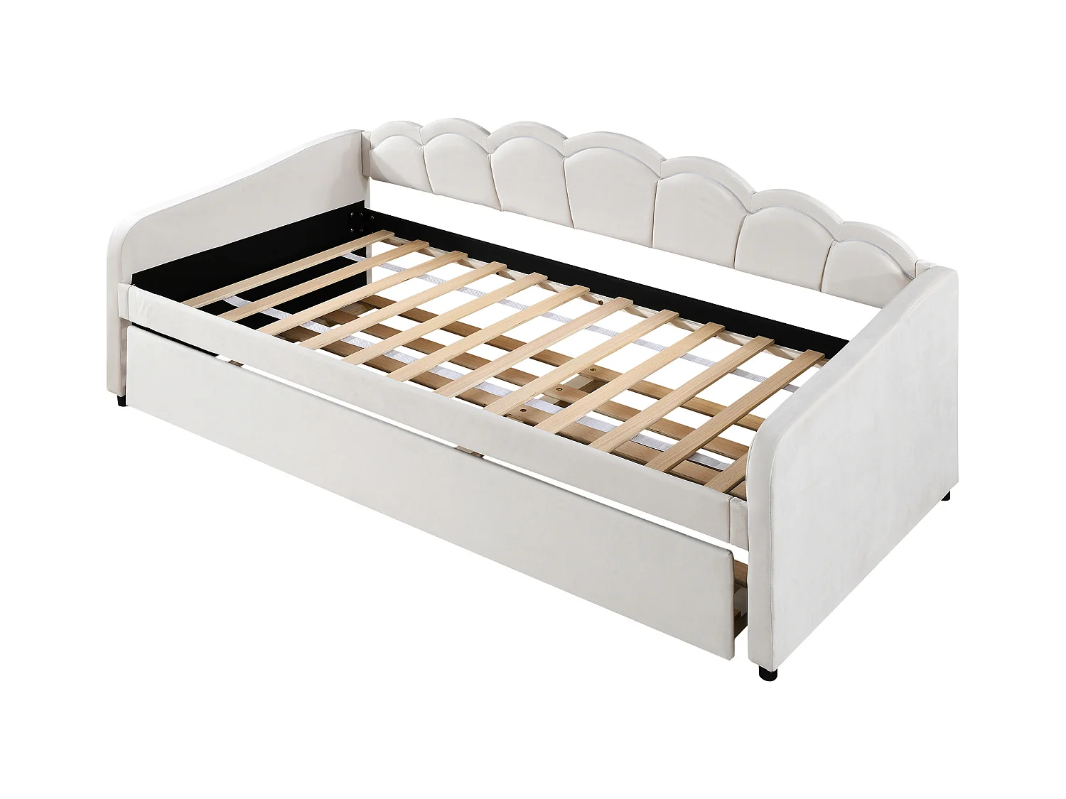 Schlafsofa 90x200 cm mit Ausziehbett und LED-Beleuchtung, Samt beige - ohne Matratze