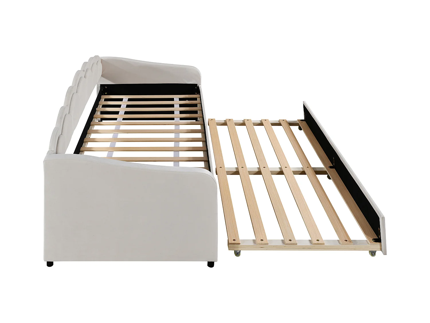 Schlafsofa 90x200 cm mit Ausziehbett und LED-Beleuchtung, Samt beige - ohne Matratze