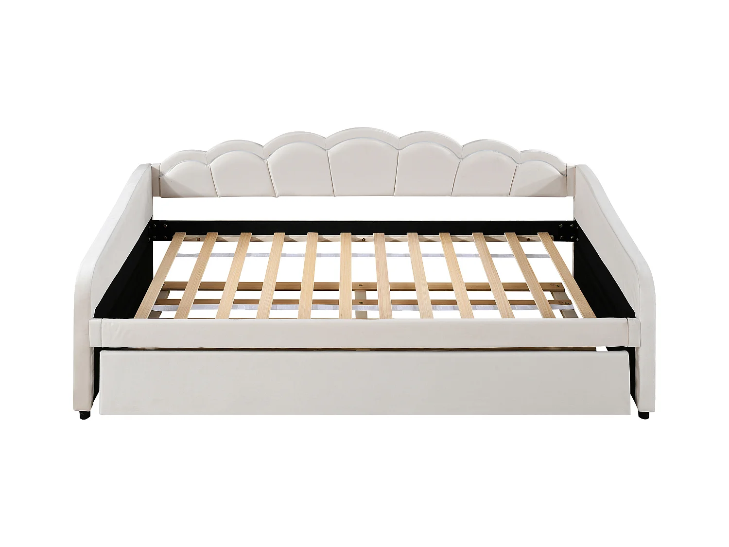 Schlafsofa 90x200 cm mit Ausziehbett und LED-Beleuchtung, Samt beige - ohne Matratze