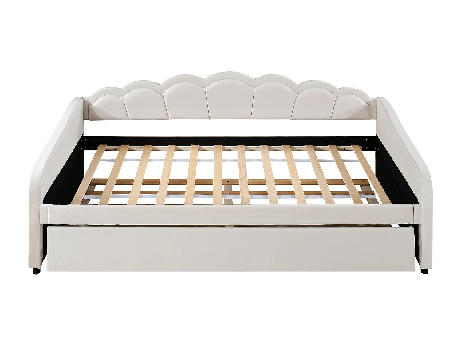 Lit banquette 90x200 cm avec lit gigogne et éclairage LED, velours beige - sans matelas