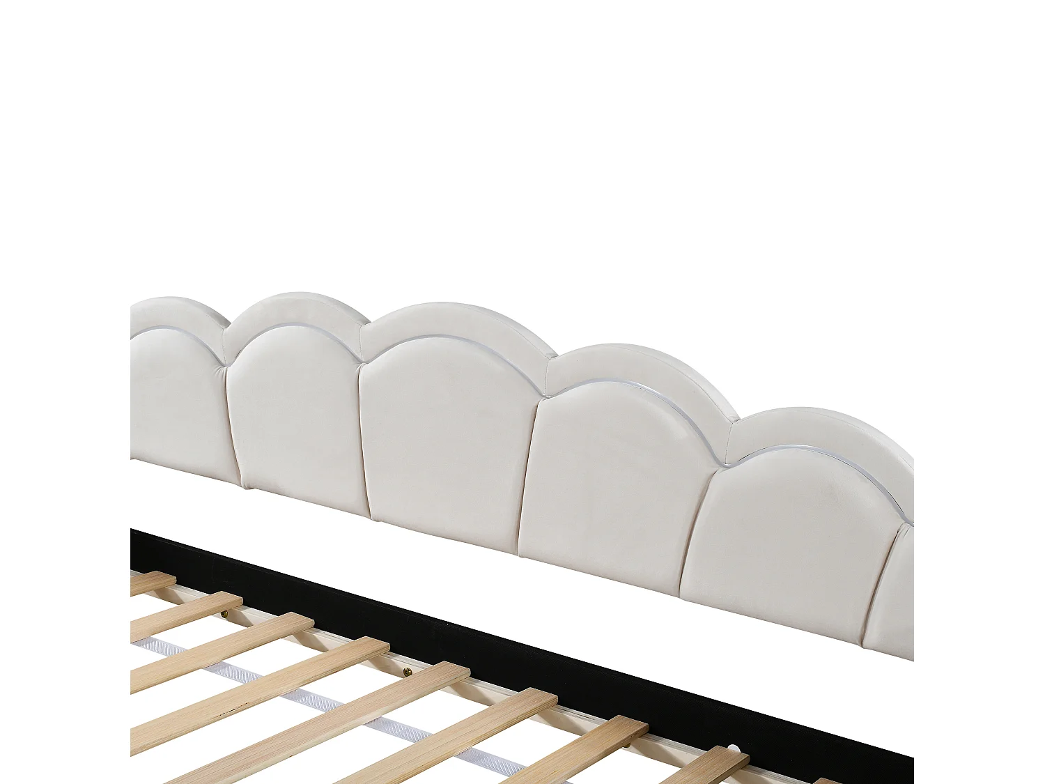 Lit banquette 90x200 cm avec lit gigogne et éclairage LED, velours beige - sans matelas